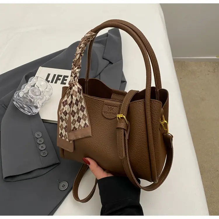 Korean Style Brown Bucket Bag with Tassel Handle — feature 38