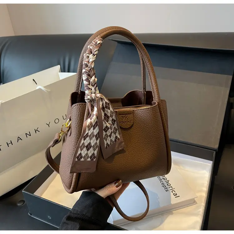 Korean Style Brown Bucket Bag with Tassel Handle — feature 39