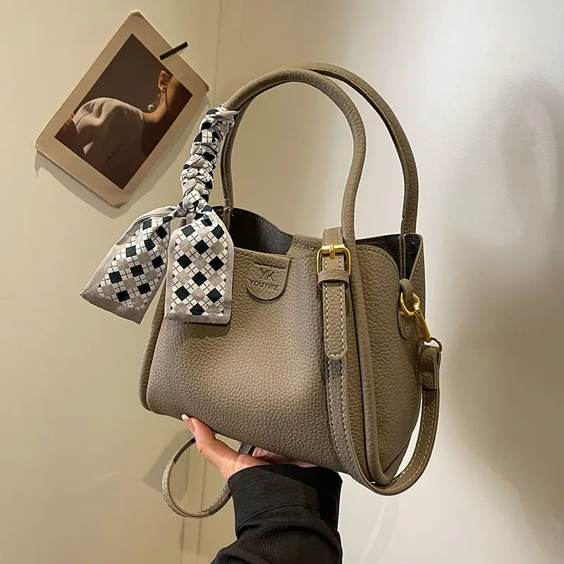 Korean Style Brown Bucket Bag with Tassel Handle - Image 4