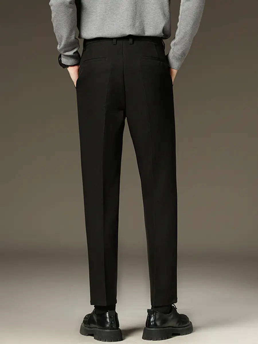 Suit pants men's autumn and winter straight draping cropped pants men's fleece-lined thickened business suit pants casual trousers