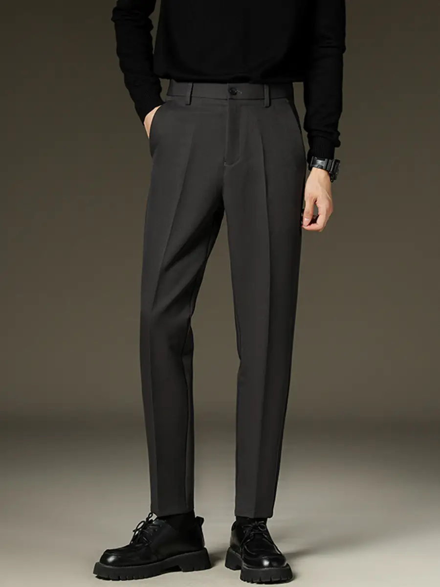 Suit pants men's autumn and winter straight draping cropped pants men's fleece-lined thickened business suit pants casual trousers