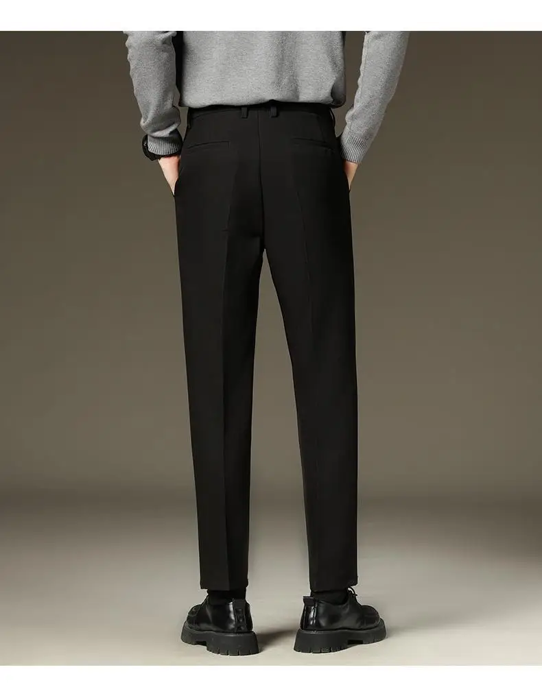 Suit pants men's autumn and winter straight draping cropped pants men's fleece-lined thickened business suit pants casual trousers — feature 10
