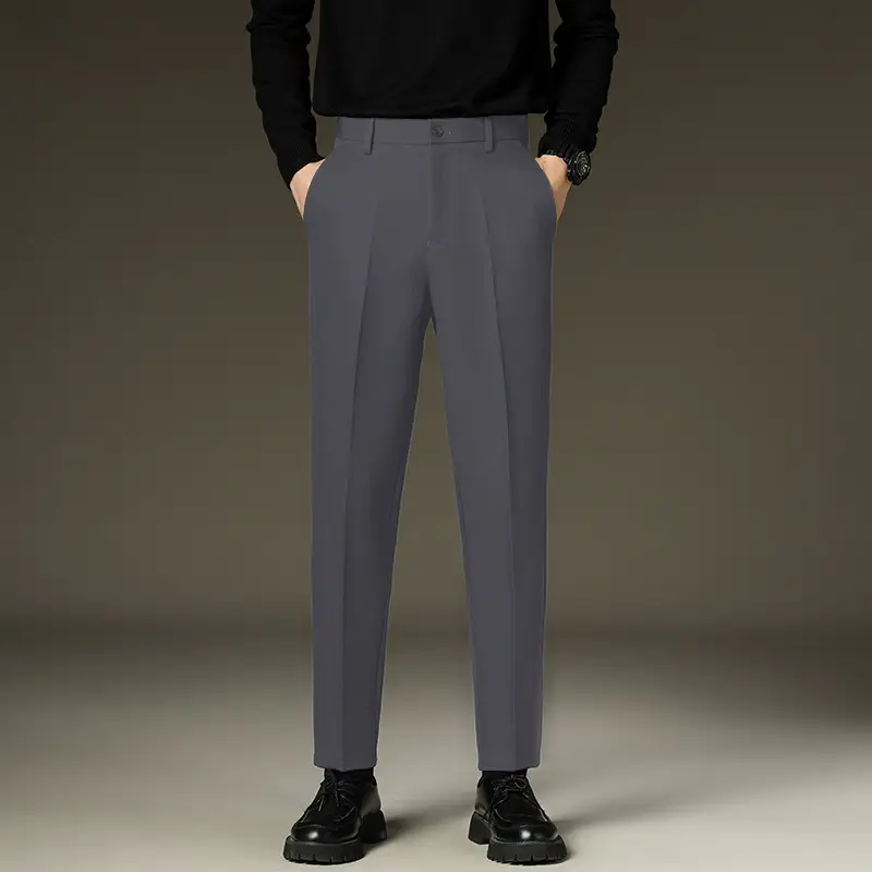 Suit pants men's autumn and winter straight draping cropped pants men's fleece-lined thickened business suit pants casual trousers