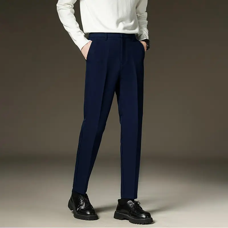 Suit pants men's autumn and winter straight draping cropped pants men's fleece-lined thickened business suit pants casual trousers