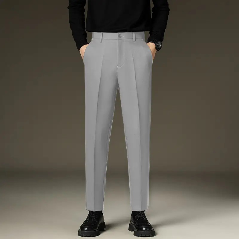 Suit pants men's autumn and winter straight draping cropped pants men's fleece-lined thickened business suit pants casual trousers
