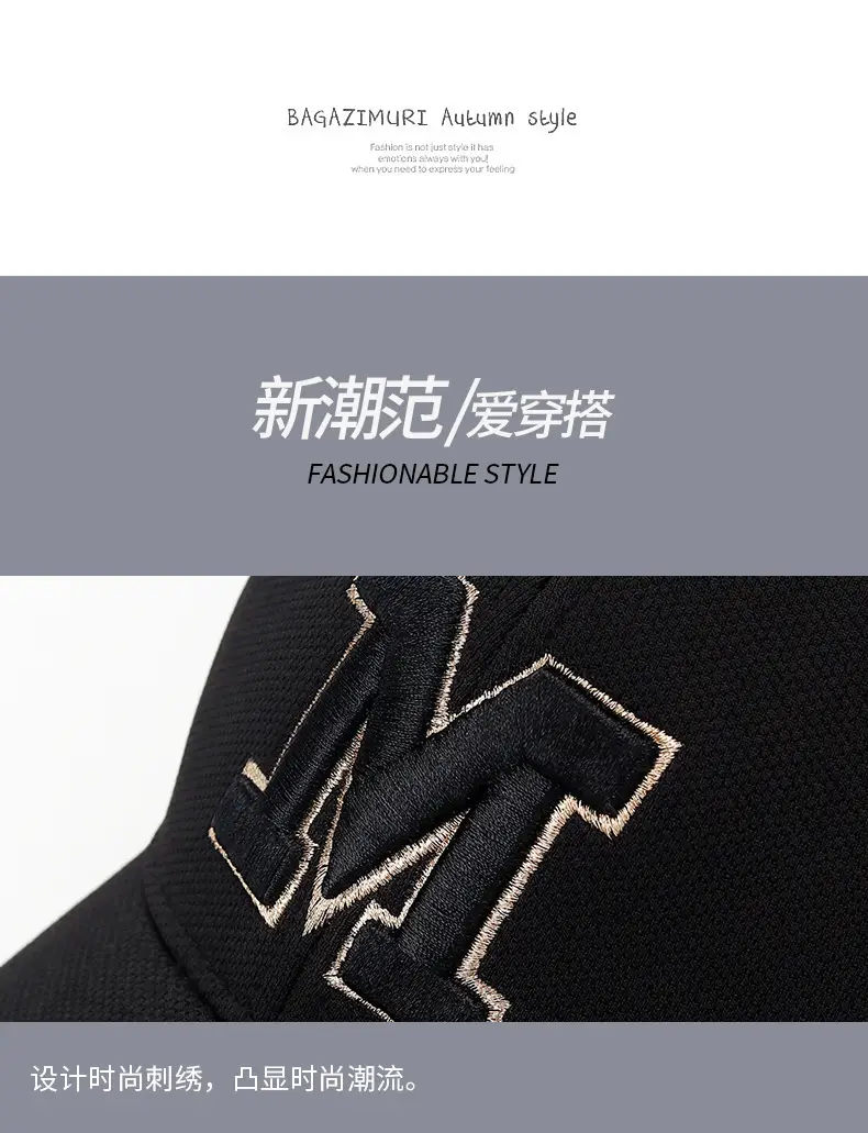 New M Letter Embroidered Black Baseball Cap — feature 9
