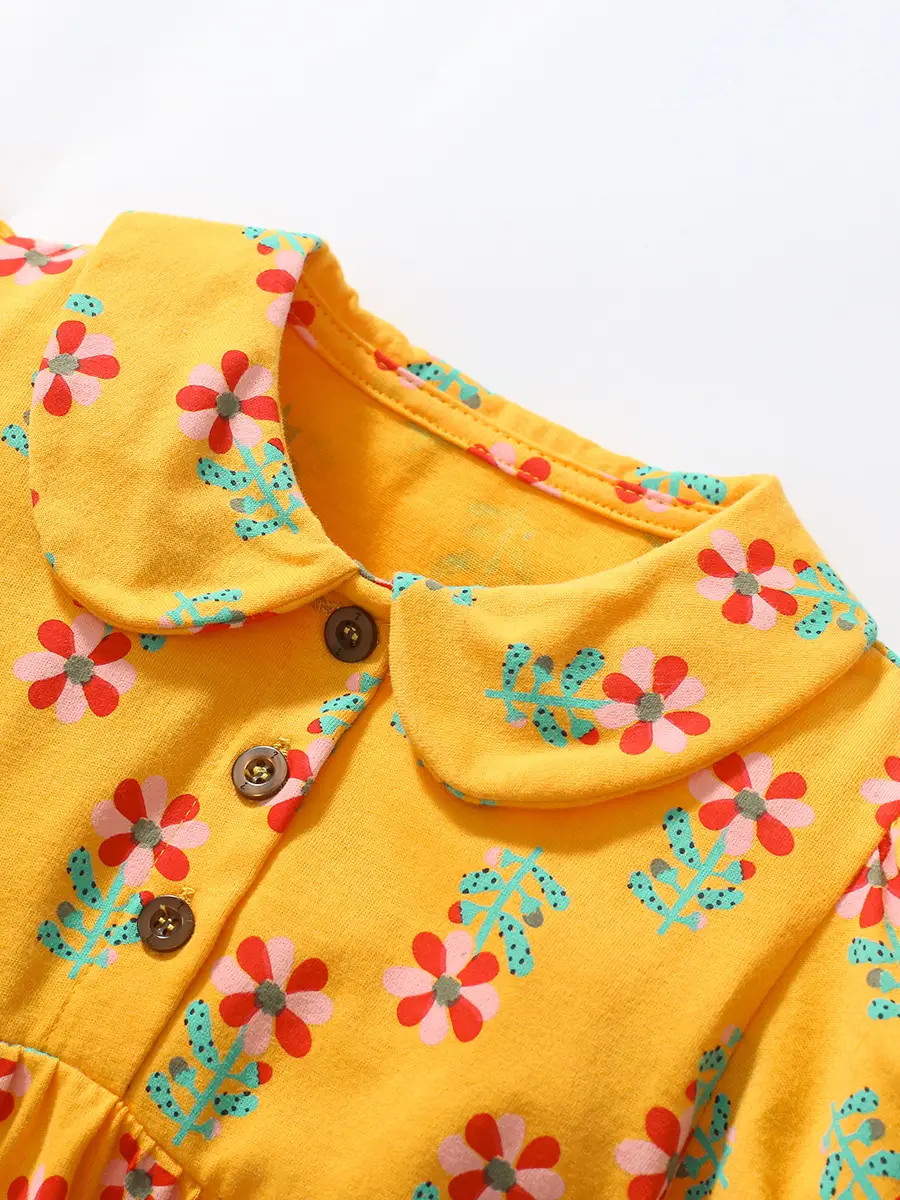 Little Girls Princess Dress Yellow Cotton Summer - Image 3
