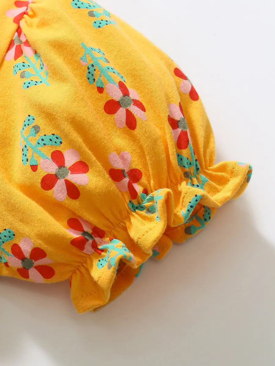 Little Girls Princess Dress Yellow Cotton Summer - Image 4