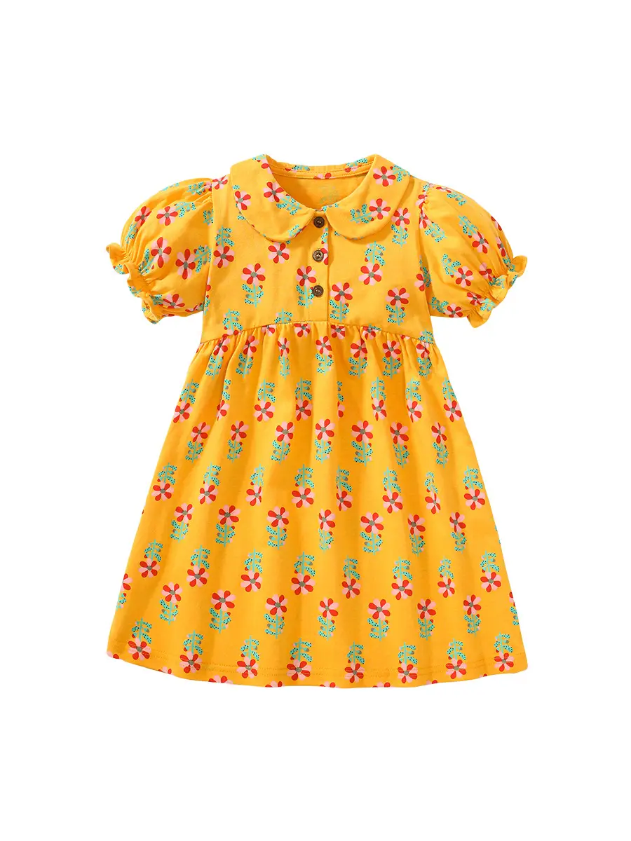 Little Girls Princess Dress Yellow Cotton Summer - Image 6