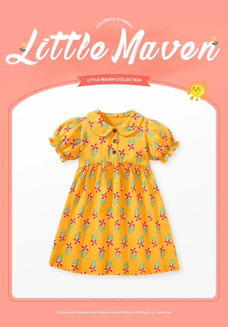 Little Girls Princess Dress Yellow Cotton Summer — feature 2