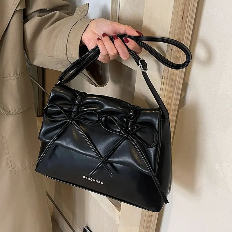 Women's Creamy Underarm Tote Bag with Bow - Image 8
