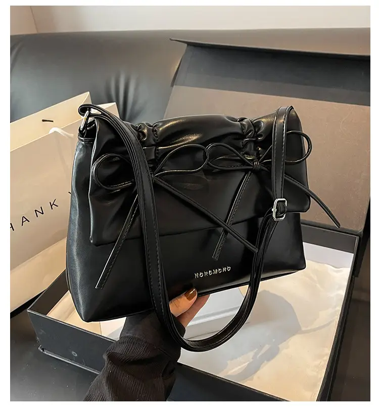 Women's Creamy Underarm Tote Bag with Bow — feature 1