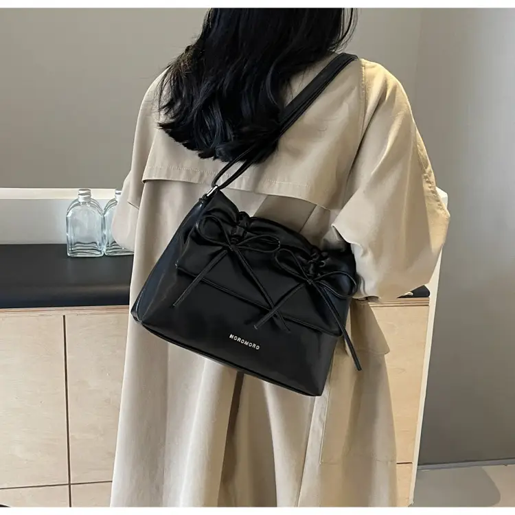 Women's Creamy Underarm Tote Bag with Bow — feature 10