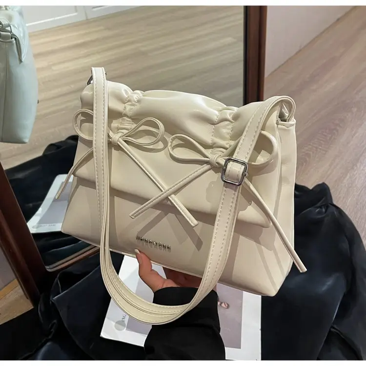 Women's Creamy Underarm Tote Bag with Bow — feature 25