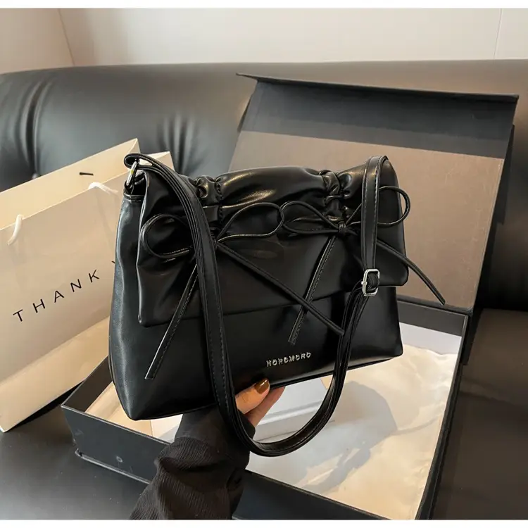 Women's Creamy Underarm Tote Bag with Bow — feature 31