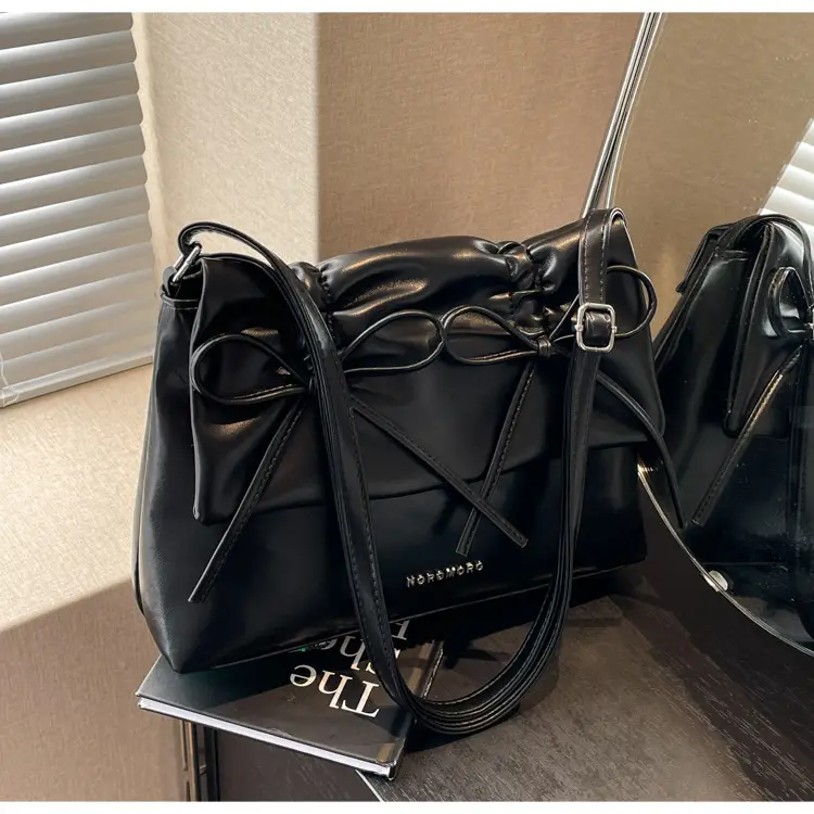Women's Creamy Underarm Tote Bag with Bow — feature 33