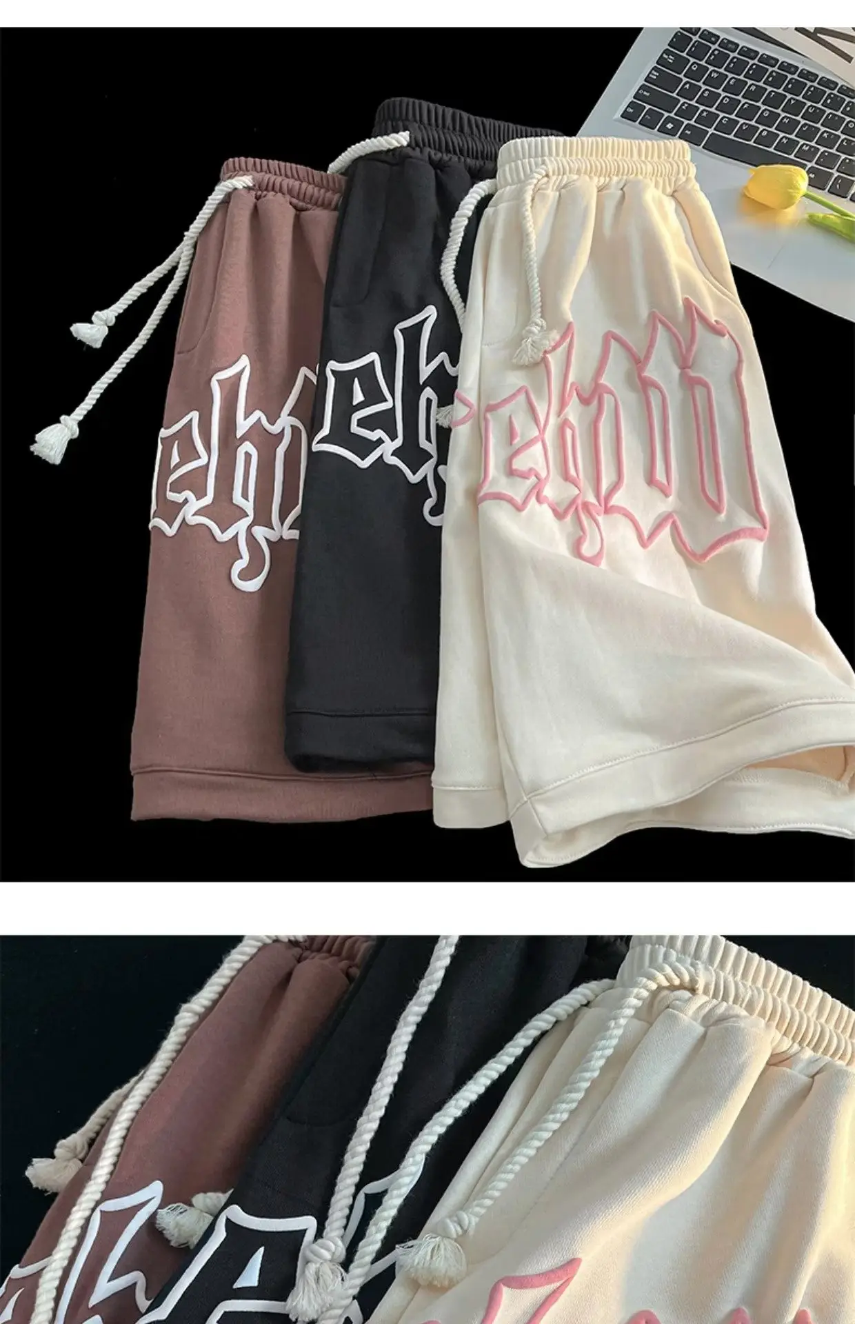 Men's Brown Graphic Crop Shorts Casual Loose Summer — feature 1