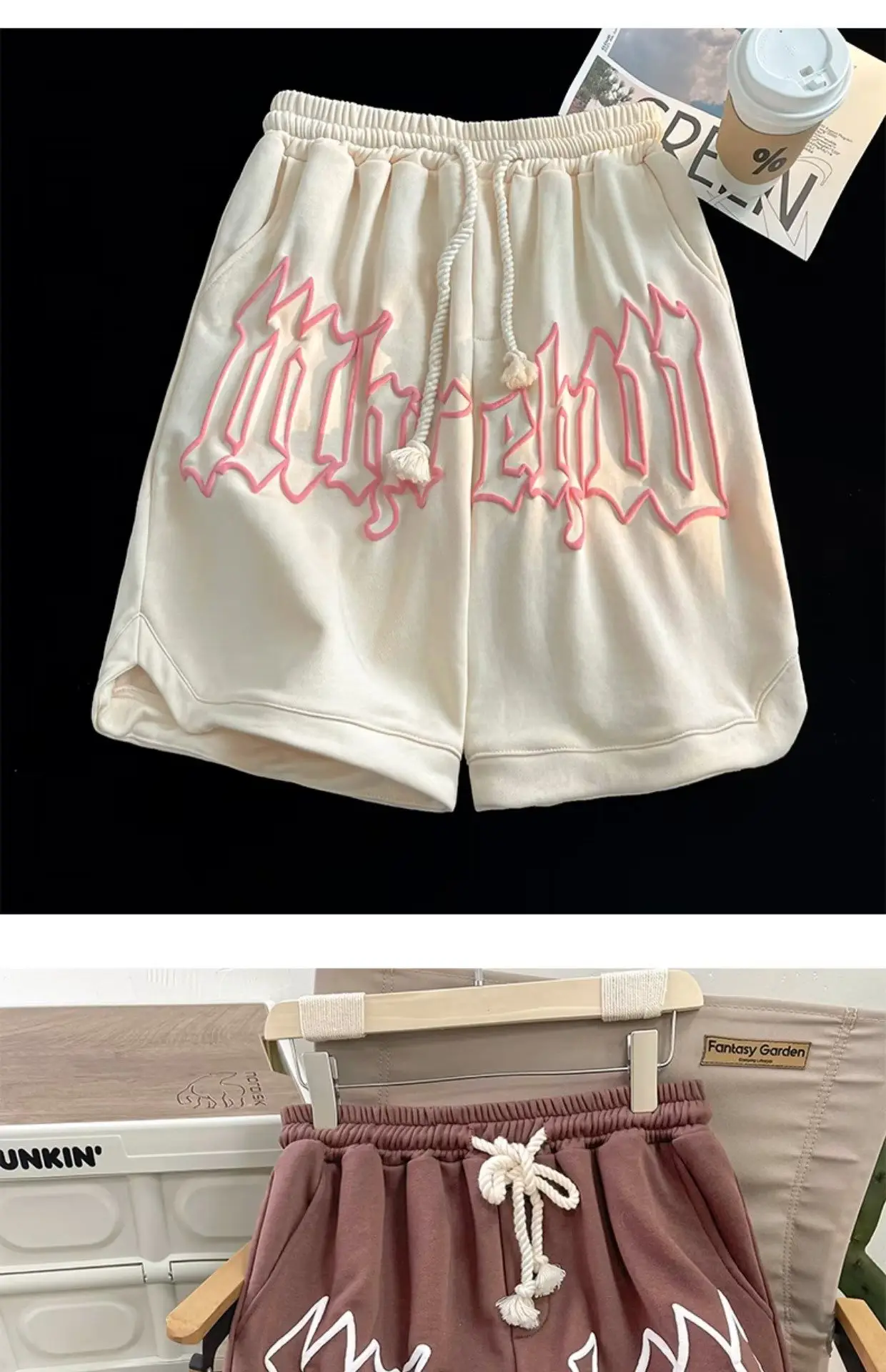 Men's Brown Graphic Crop Shorts Casual Loose Summer — feature 3