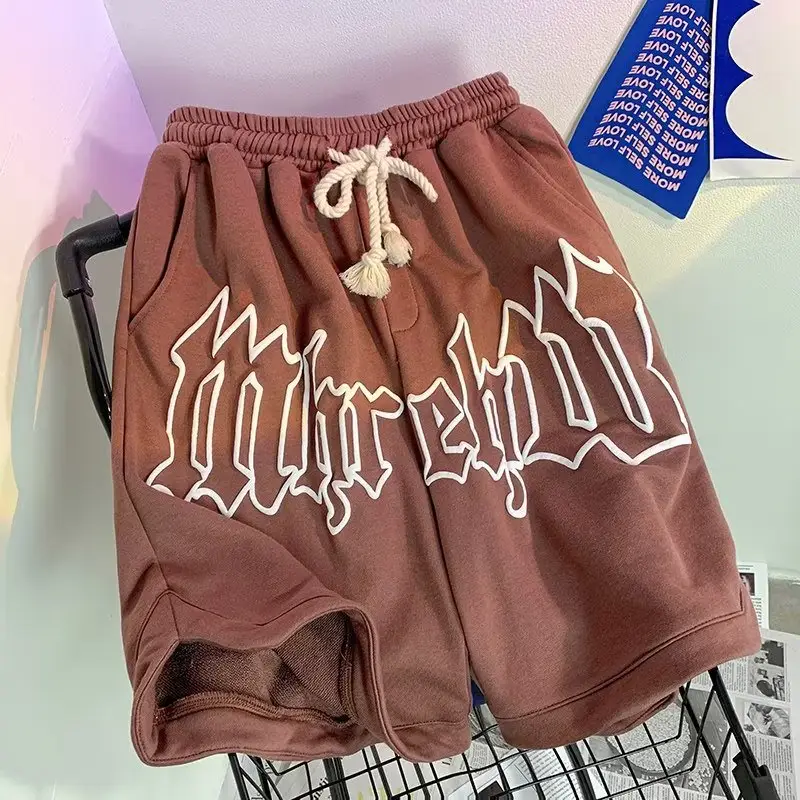 Men's Brown Graphic Crop Shorts Casual Loose Summer - Image 2