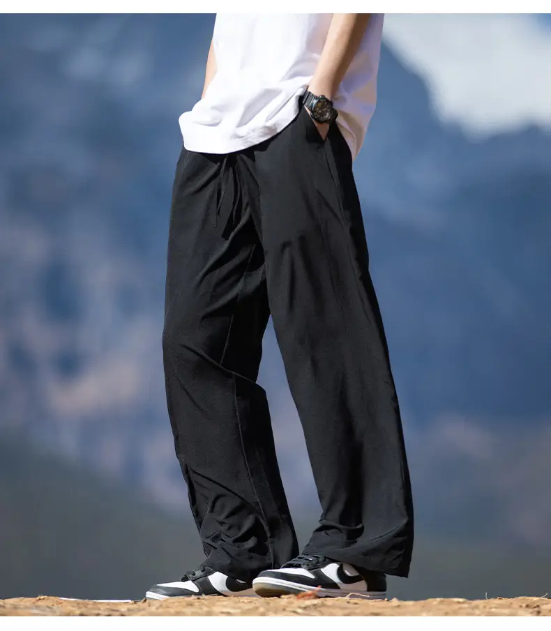 Men's Ice Silk Casual Pants Black Loose Summer — feature 22