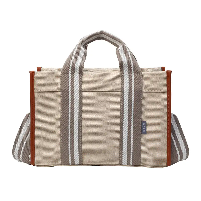 Women Canvas Striped Tote Bag Large Capacity Winter Commute
