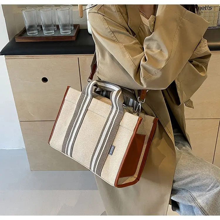 Women Canvas Striped Tote Bag Large Capacity Winter Commute — feature 13