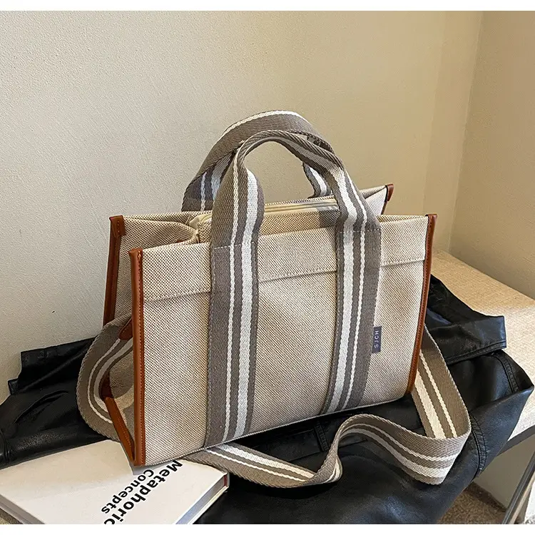 Women Canvas Striped Tote Bag Large Capacity Winter Commute — feature 16