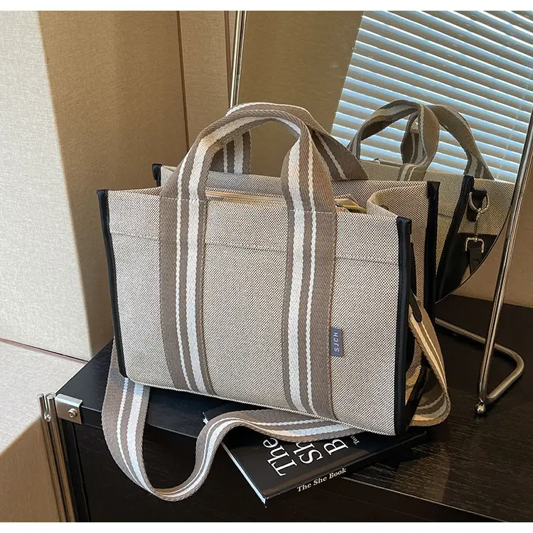 Women Canvas Striped Tote Bag Large Capacity Winter Commute — feature 18
