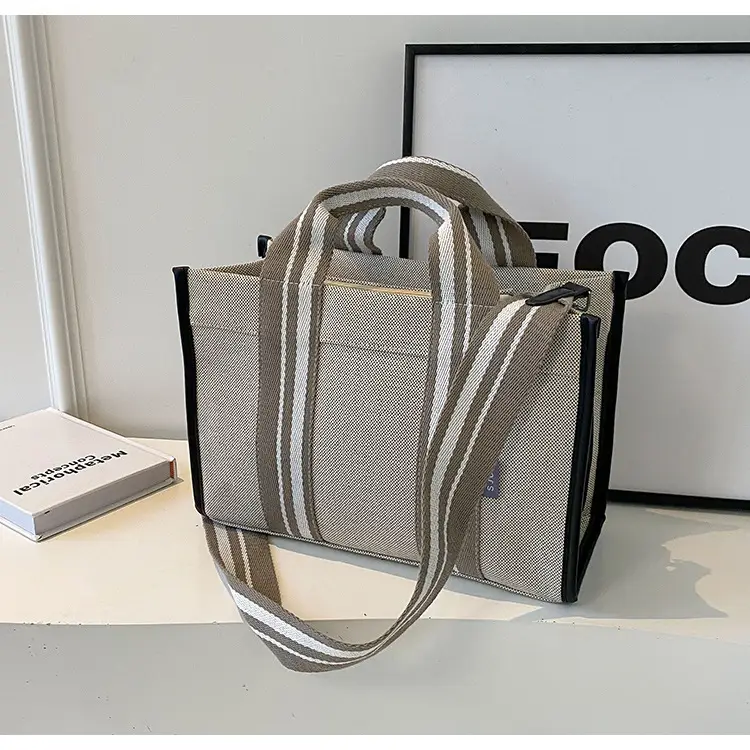 Women Canvas Striped Tote Bag Large Capacity Winter Commute — feature 19
