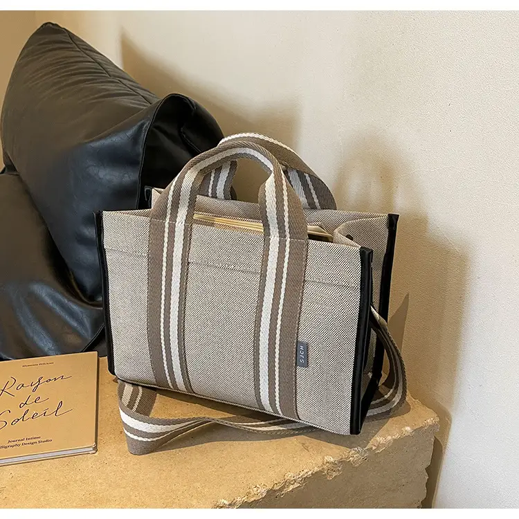 Women Canvas Striped Tote Bag Large Capacity Winter Commute — feature 20