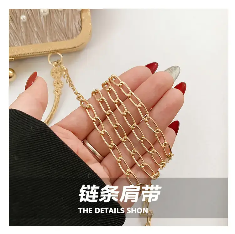 Pearl Chain Clip Bag for Women, Gold Handle, Textured Pearl Design — feature 3