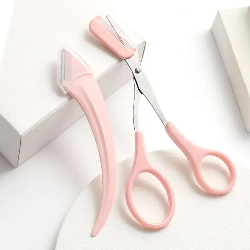Pink Eyebrow Trimmer Knife with Comb for Women - Image 17