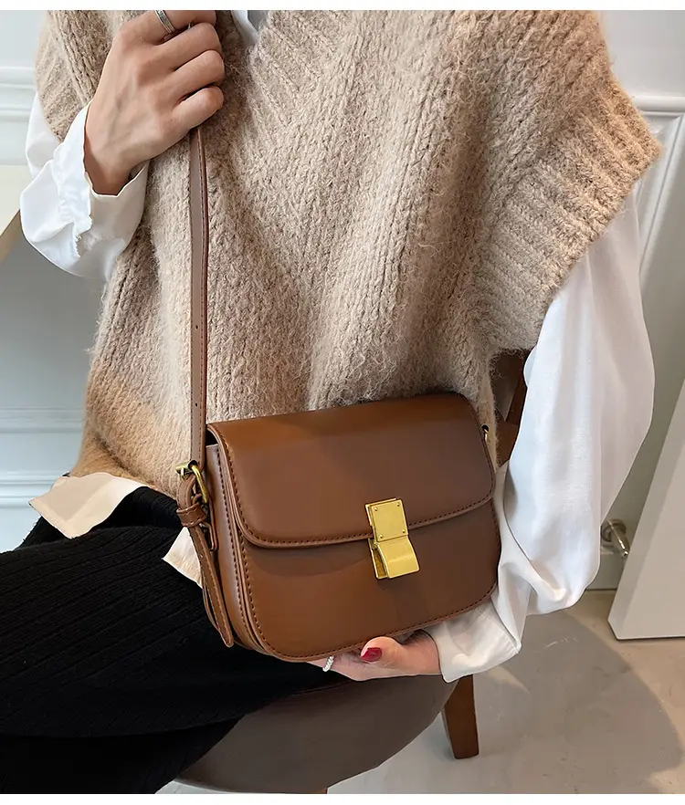 Brown Leather Messenger Bag for Women Autumn Winter — feature 16