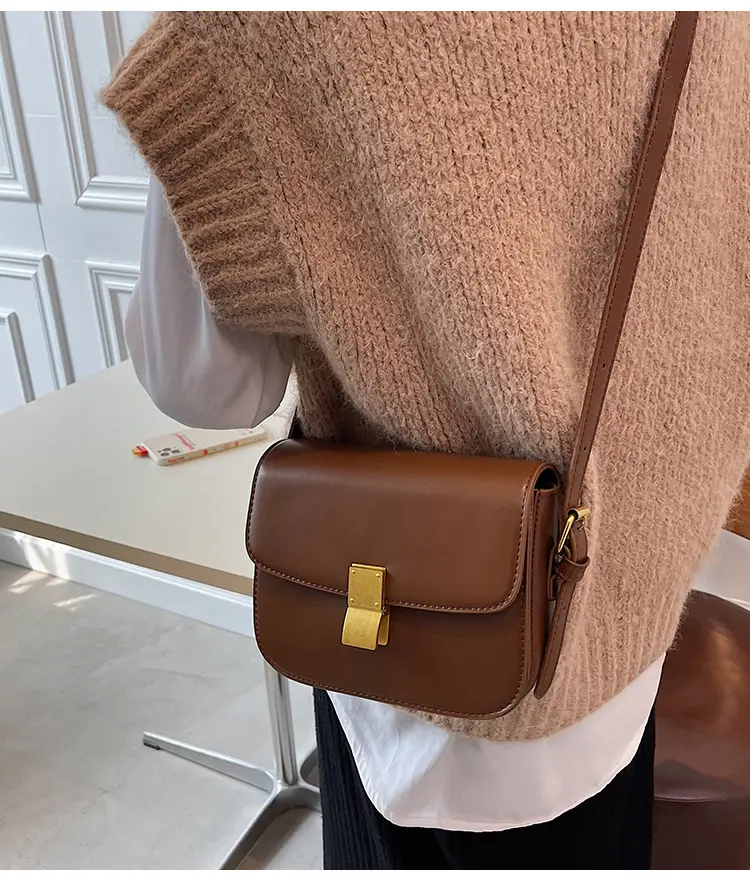 Brown Leather Messenger Bag for Women Autumn Winter — feature 17