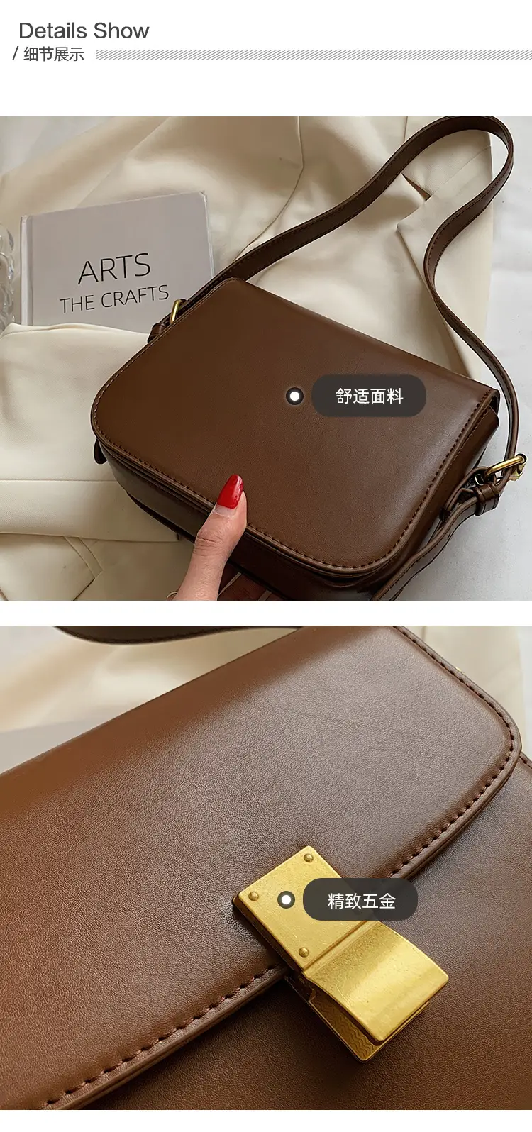 Brown Leather Messenger Bag for Women Autumn Winter — feature 4