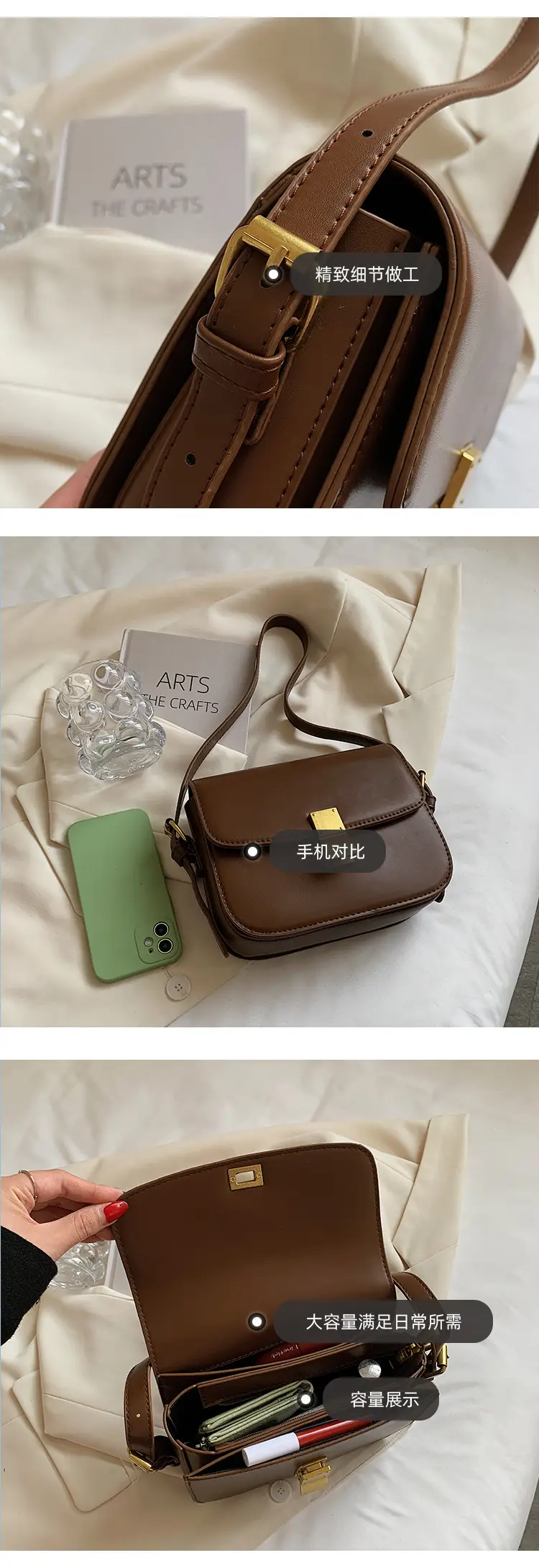 Brown Leather Messenger Bag for Women Autumn Winter — feature 5