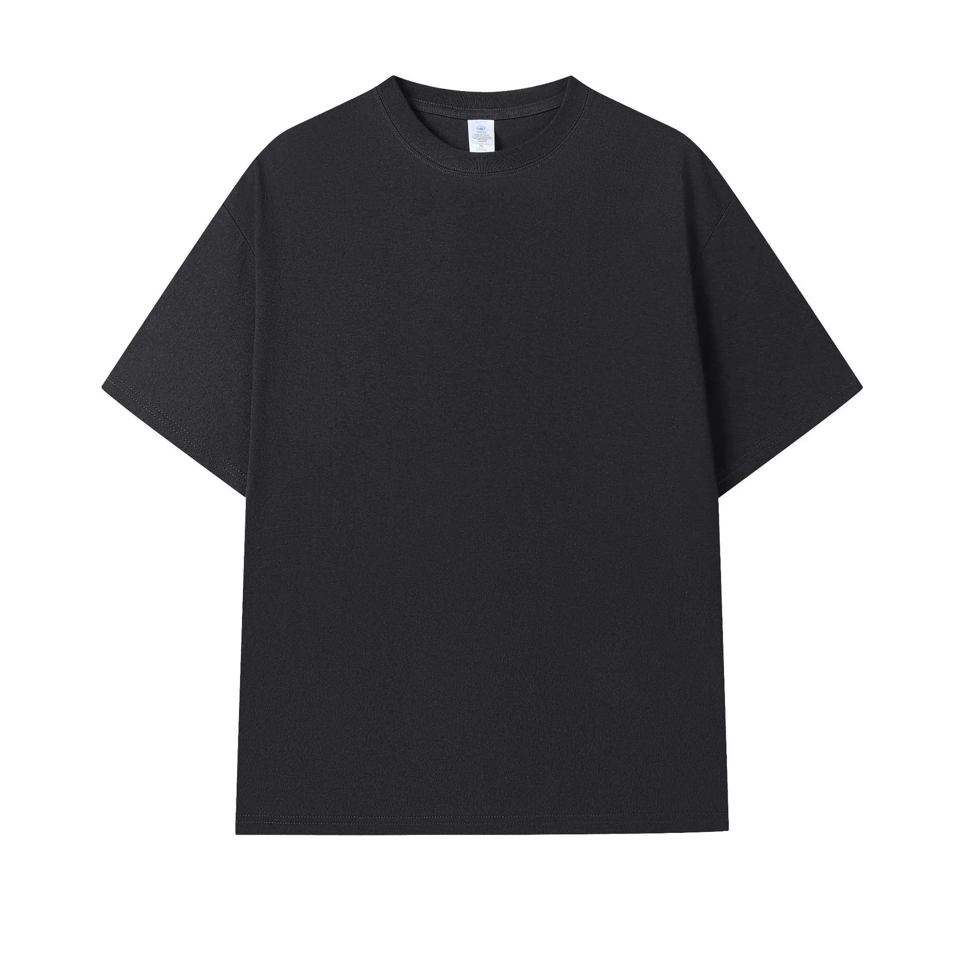 Men 2024 Black Cotton T-Shirt Round Neck Short Sleeve - Image 2