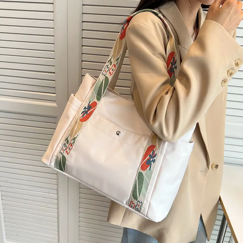 Women's Floral Printed Nylon Tote Bag Large Capacity - Image 7