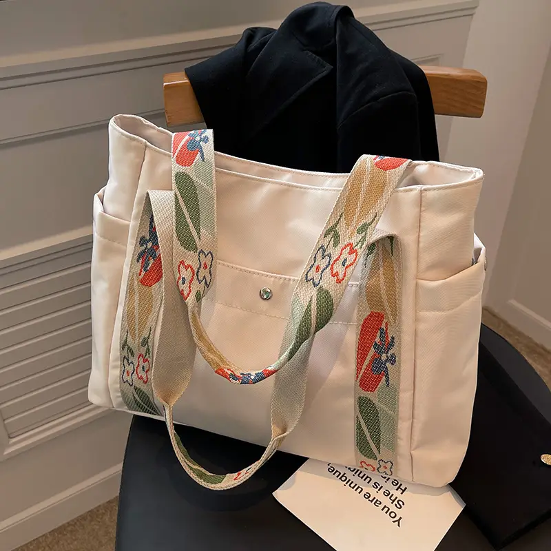 Women's Floral Printed Nylon Tote Bag Large Capacity - Image 2
