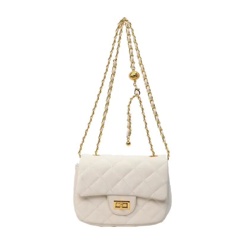 White Quilted Chain Shoulder Bag for Women