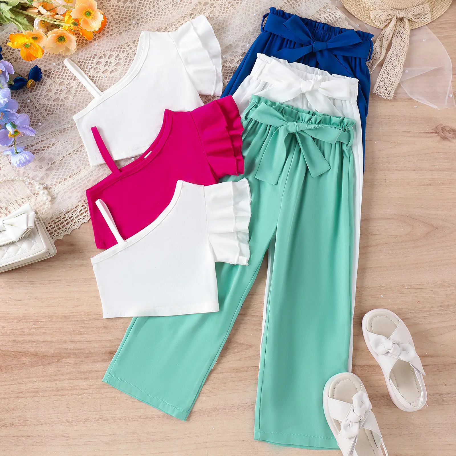 Baoxian Kids White Pink Summer Pants Set — feature 1