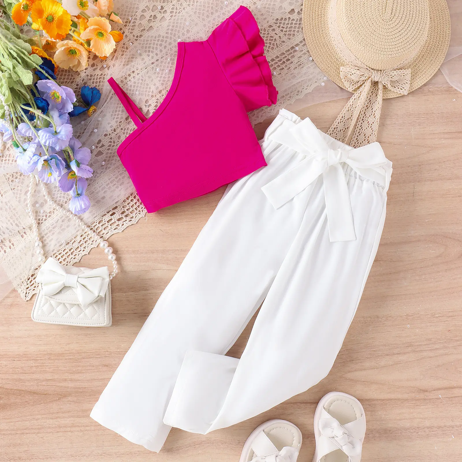 Baoxian Kids White Pink Summer Pants Set — feature 11