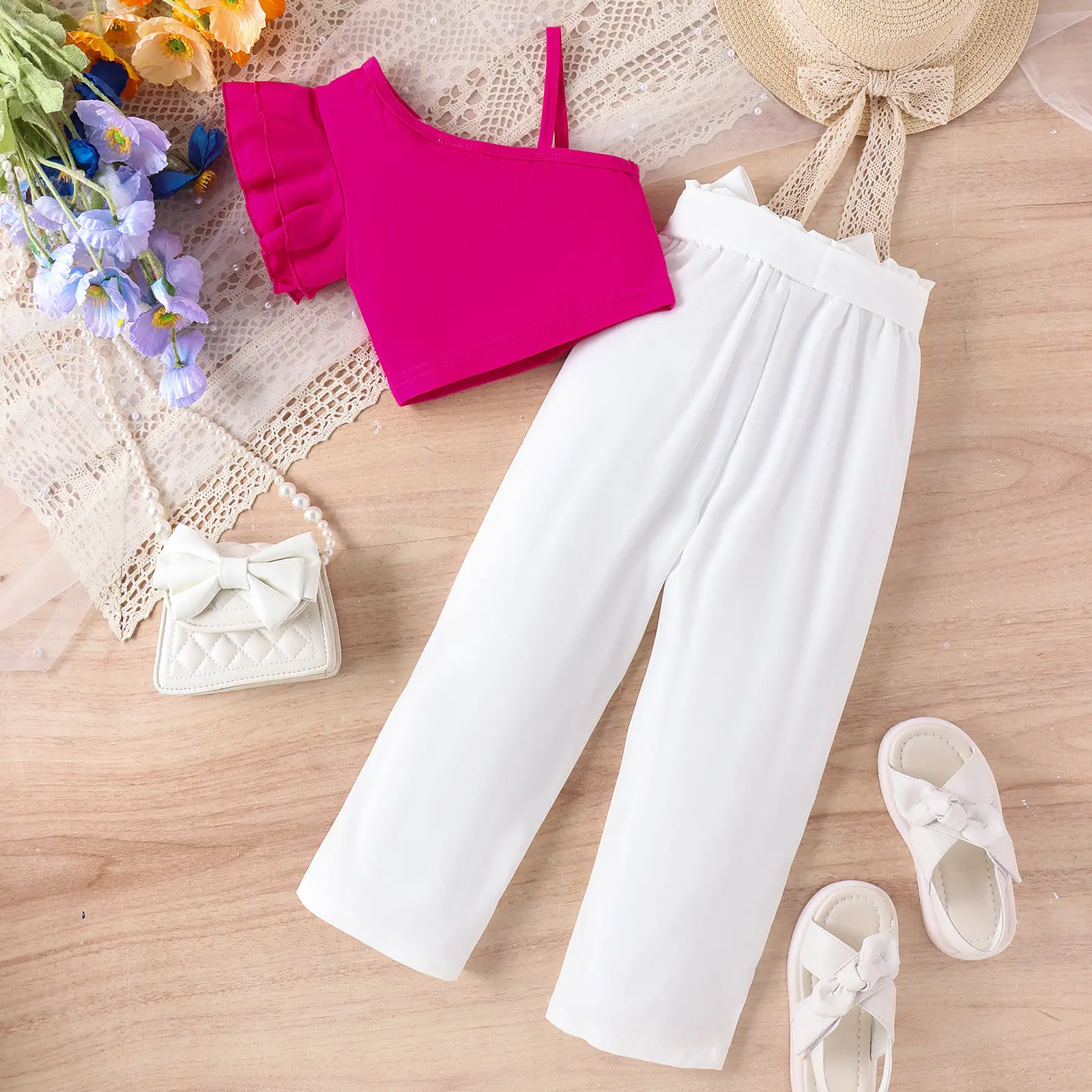 Baoxian Kids White Pink Summer Pants Set — feature 12