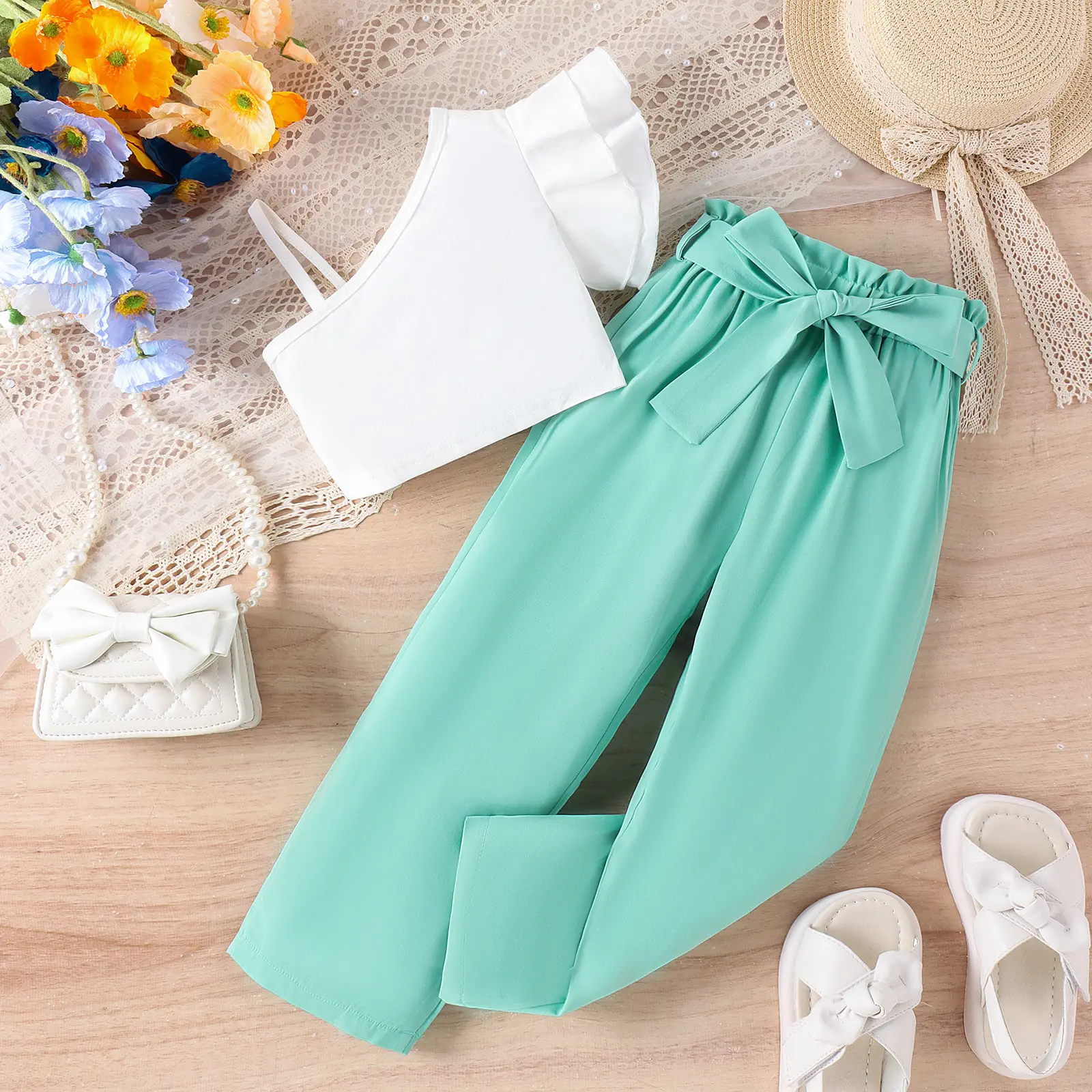 Baoxian Kids White Pink Summer Pants Set — feature 20