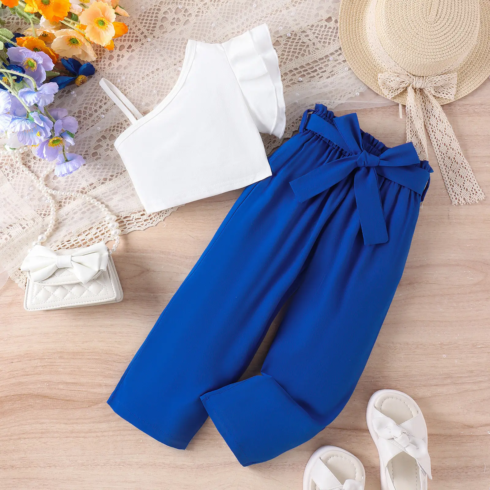 Baoxian Kids White Pink Summer Pants Set — feature 3