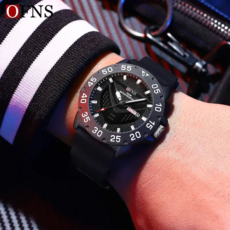 Men's Red Rubber Watch with Rotating Scale & Dual Calendar - Image 7