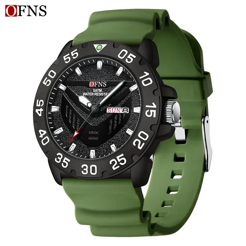 Men's Red Rubber Watch with Rotating Scale & Dual Calendar - Image 10
