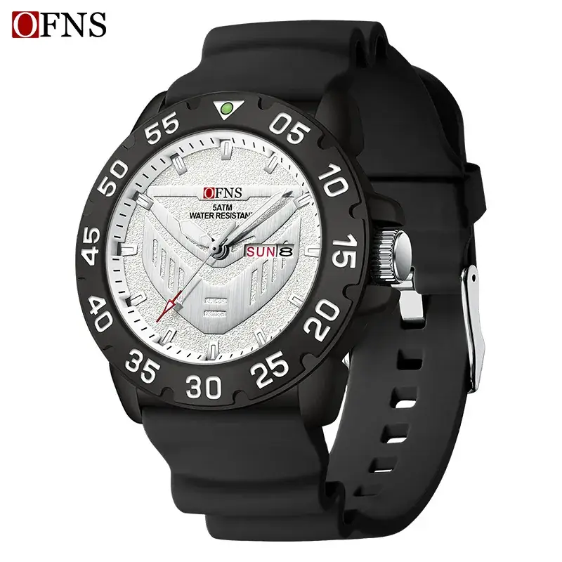 Men's Red Rubber Watch with Rotating Scale & Dual Calendar - Image 2