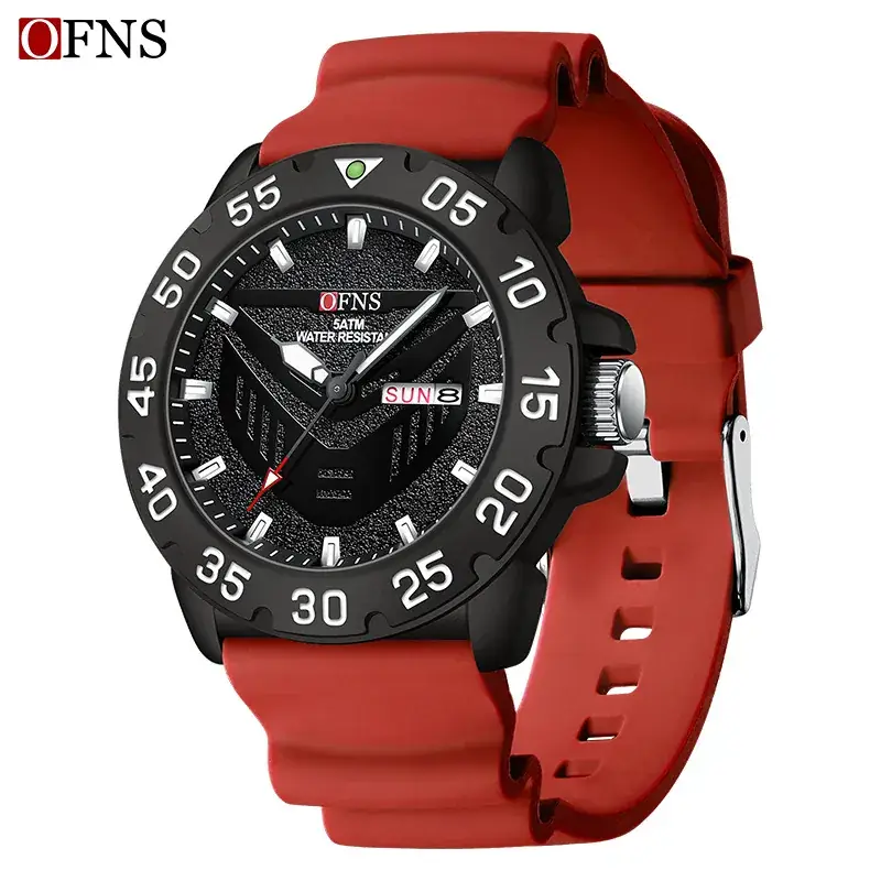 Men's Red Rubber Watch with Rotating Scale & Dual Calendar - Image 5