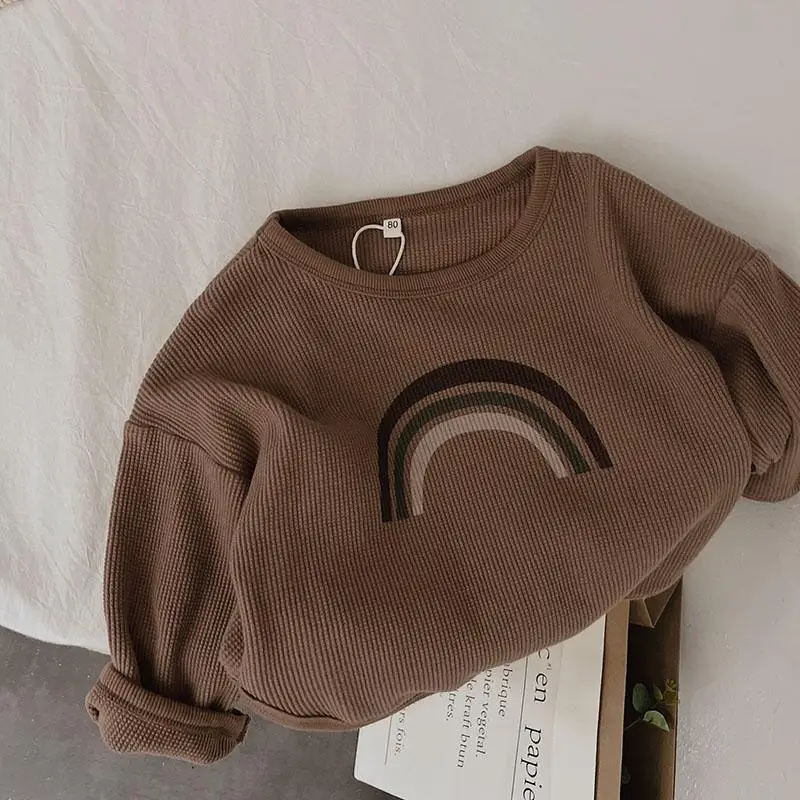 Kids Rainbow T-Shirt Long Sleeve Cotton Beige